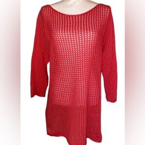 JEANNE PIERRE Crochet Sweater Top Swimsuit Coverup in Coral Size XLarge